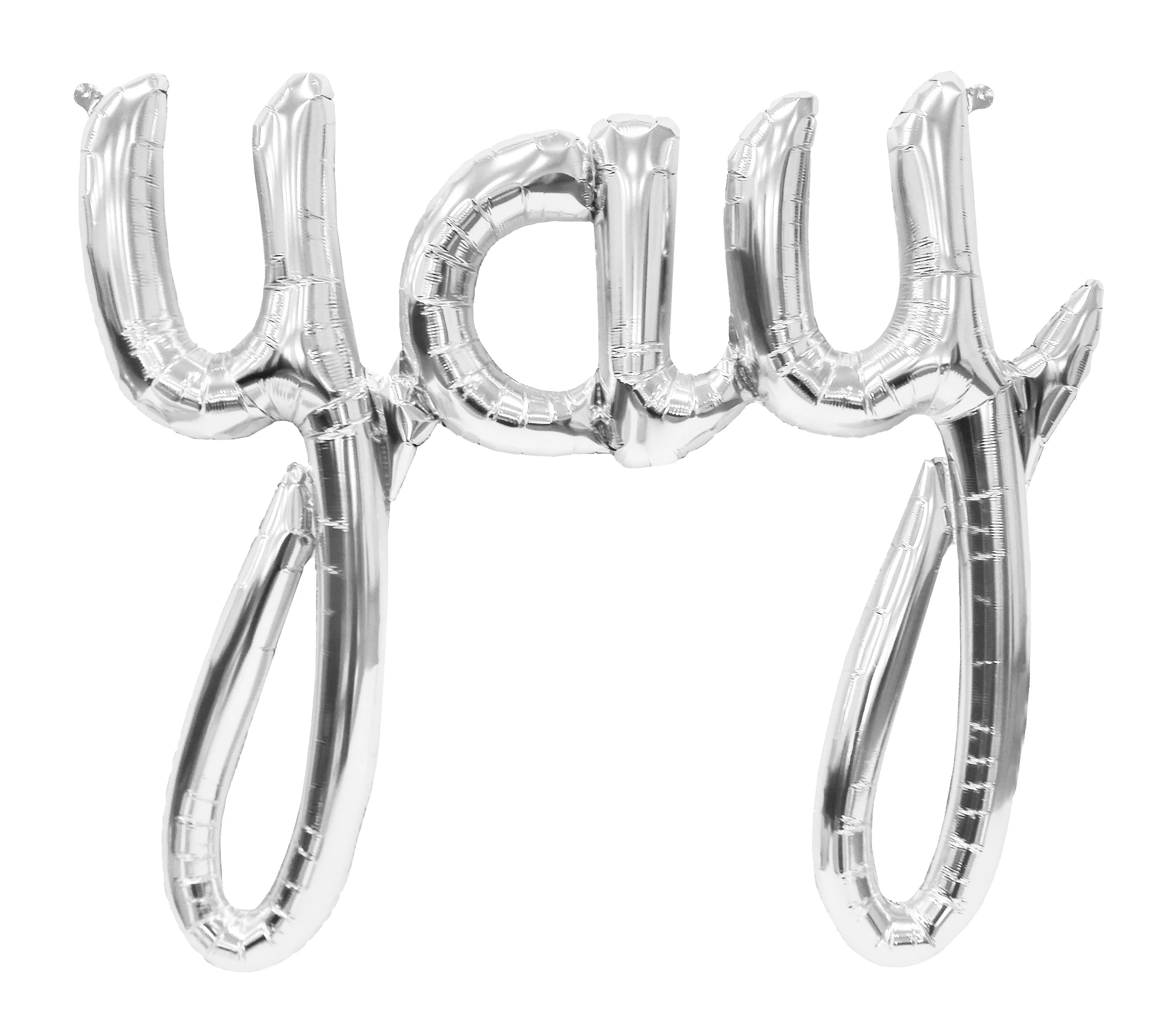 45" Wide Airfill Only YAY Script Silver Foil Balloon