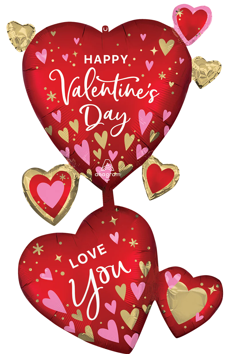 45" Giant Multi-Balloon Happy Valentine's Day Satin Heartfelt Elegance Foil Balloon