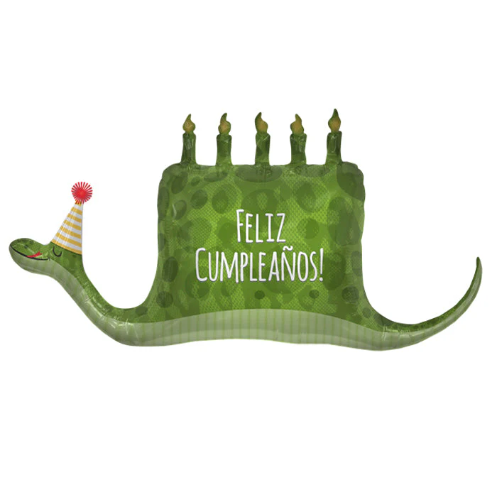 48" Jumbo Feliz Cumpleanos Snake & Cake Foil Balloon (Spanish)