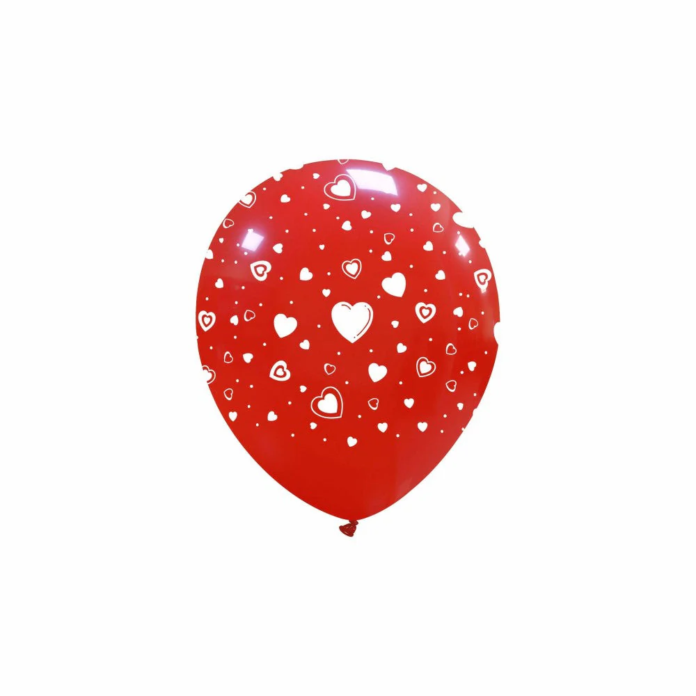 5" Cattex Brand All Around Hearts Printed Latex Balloons (100 Per Bag)