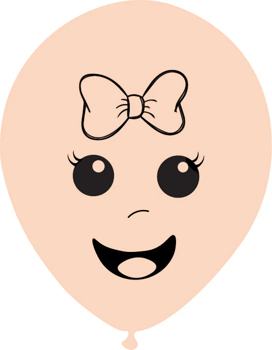 5" Latex Balloons Single Sided (25 Per Bag) Baby Face Print 01 Decomex Pink Blush