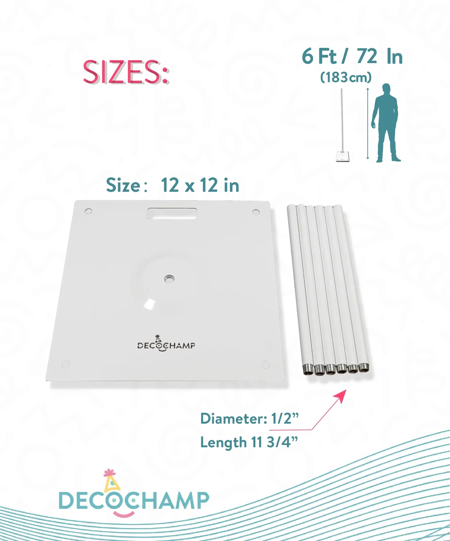 6 Foot Decochamp Decobase Metal 12" X 12" - Image 2