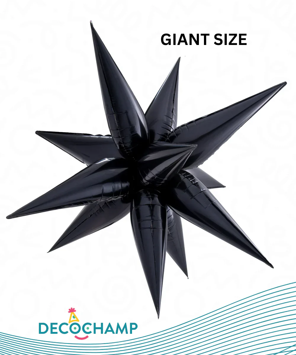 60" Airfill Decor Only Giant Decochamp Brand Starburst Black Foil (12 Piece Kit) Balloon