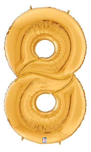 64" Foil Shaped Gigaloon Balloon Packaged Number 8 Gold