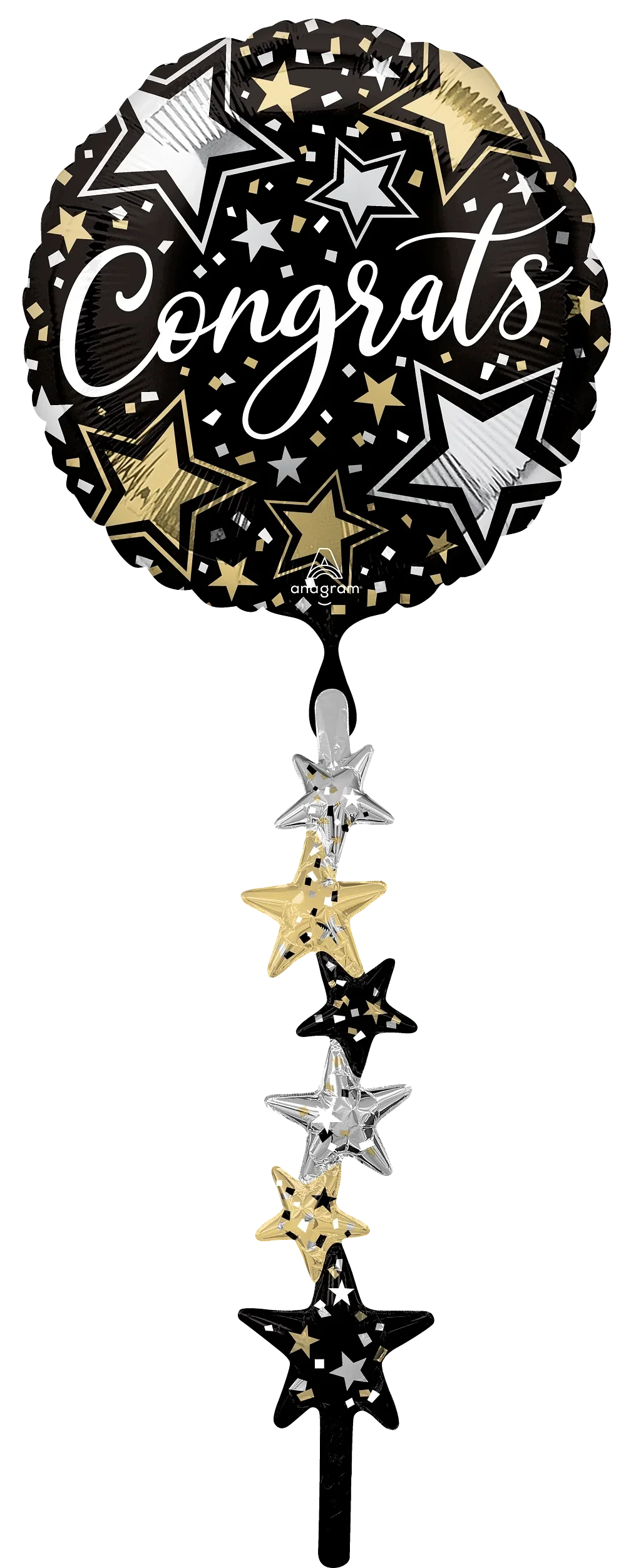 67" AirWalkers XL Congrats Black Silver Gold Foil Balloon