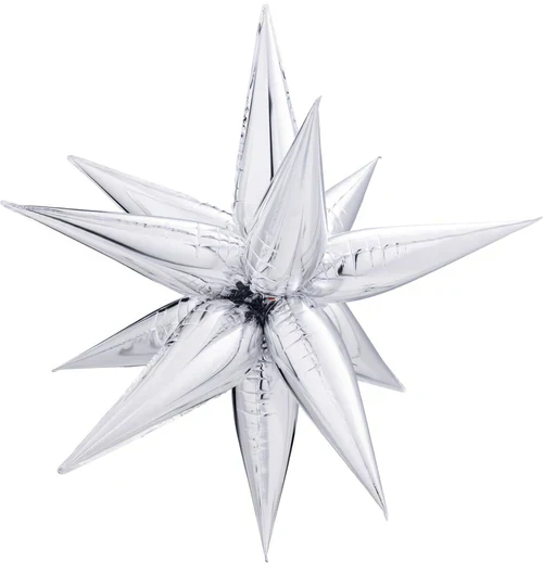 40" Airfill Decor Only Decochamp Brand Starburst Silver Foil (12 Piece Kit) Balloon