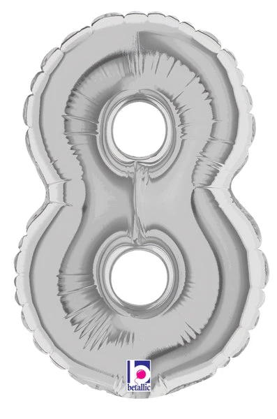7" Airfill Only (Sticks Sold Separately) (requires heat sealing) Megaloon Jr. Number Balloon 8 Silver