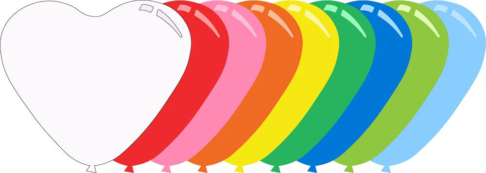 7" Standard Assorted Decomex Heart Shaped Latex Balloons (100 Per Bag)