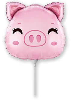 8" Airfill Only (Sticks Sold Separately) Pig Head Mini Foil Balloon