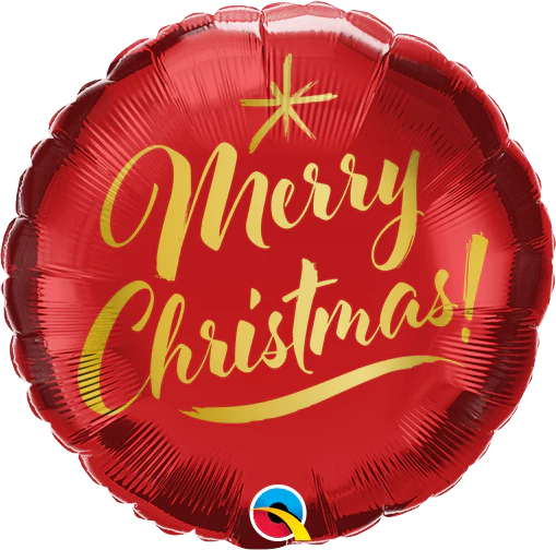 9" Airfill Only (Sticks Sold Separately) Christmas Gold Script Red Foil Balloon