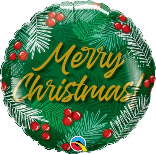 9" Airfill Only (Sticks Sold Separately) Christmas Greens & Berries Foil Balloon