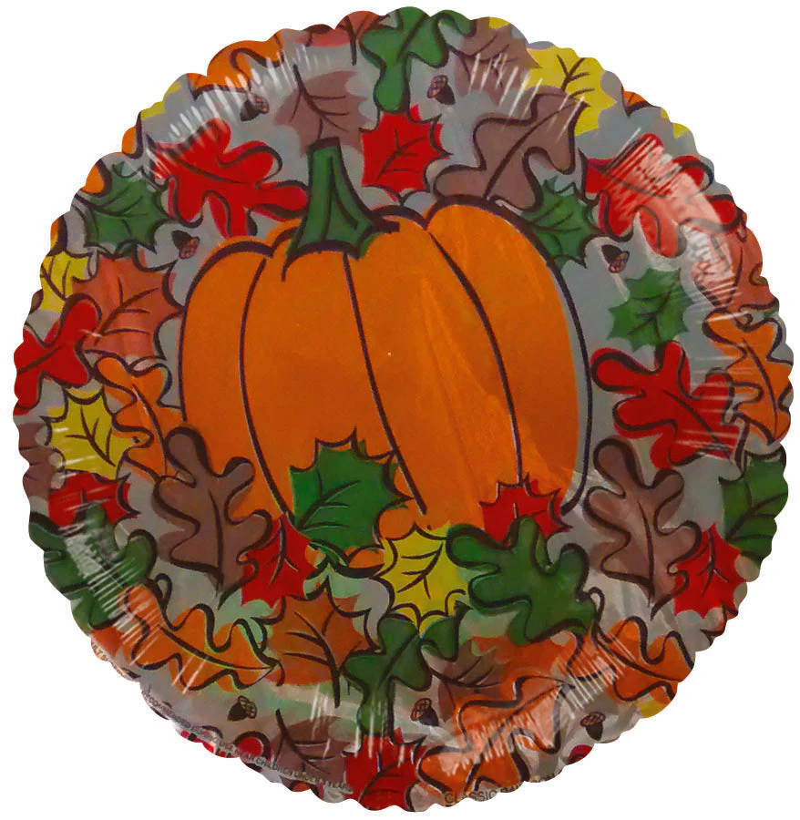 9" Airfill Only (Sticks Sold Separately) Fall Leaves and Pumpkin Balloon
