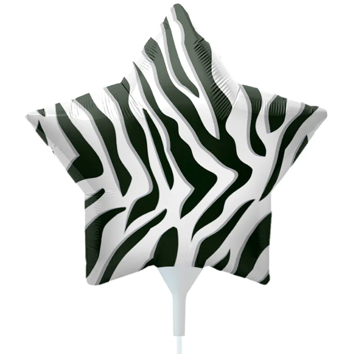 9" Airfill Only Foil Balloon Black Zebra Stripe