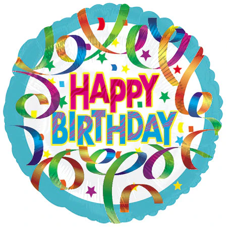 9" Airfill Only (Sticks Sold Separately) Happy Birthday Colorful Streamers Balloon