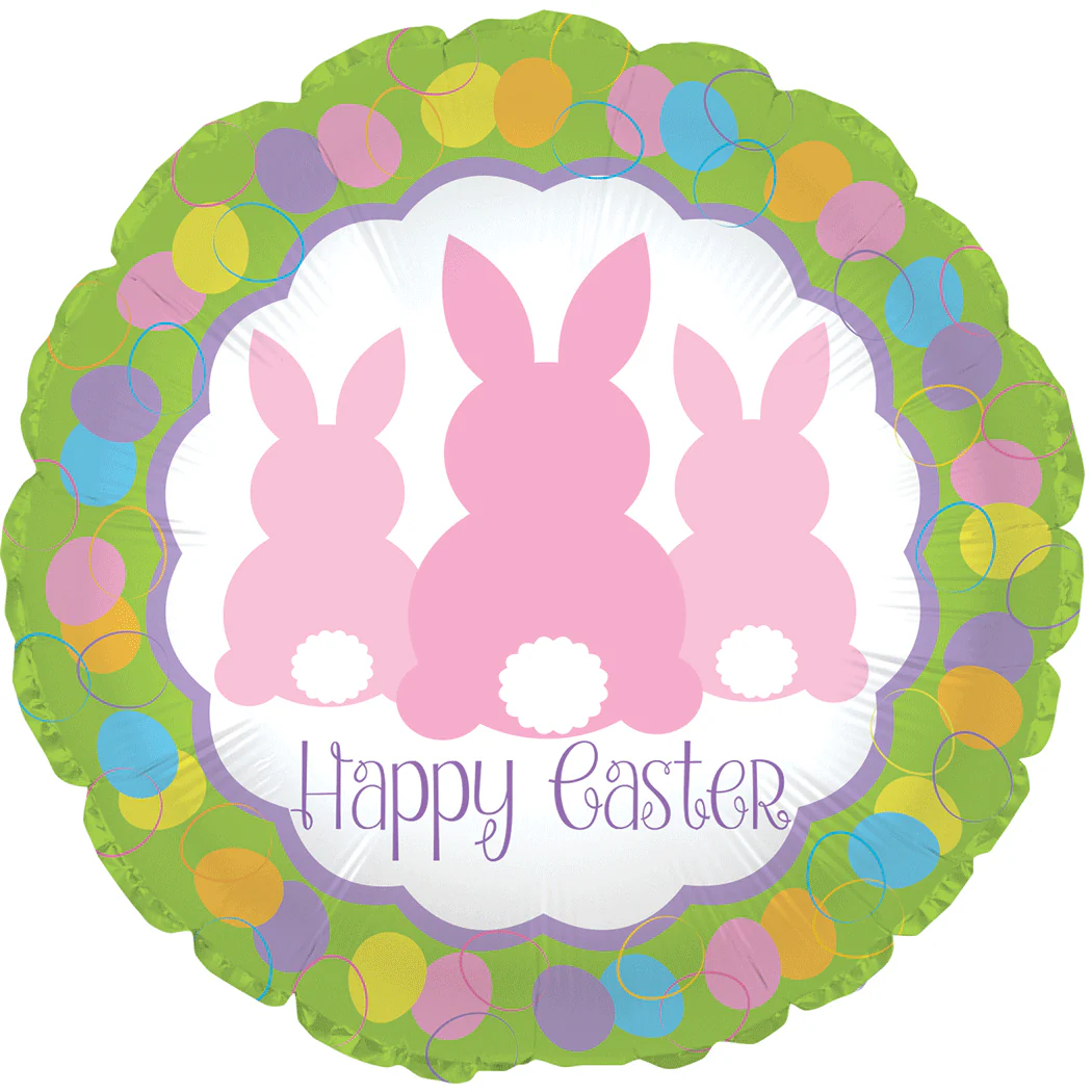 9" Airfill Only (Sticks Sold Separately) Happy Easter 3 Bunny Backs Balloon