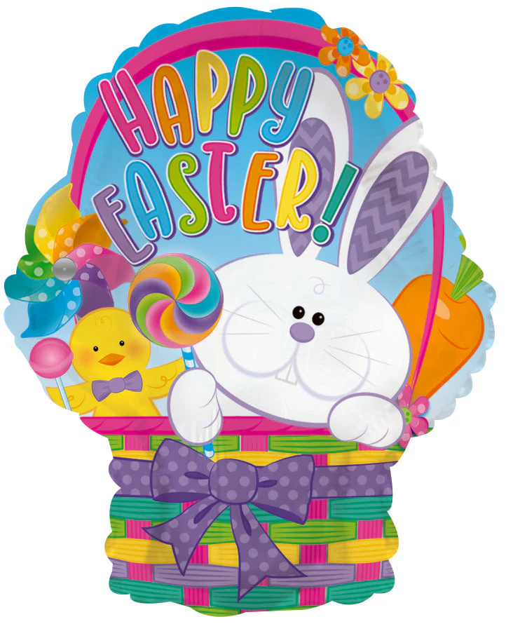 9" Airfill Only (Sticks Sold Separately) Happy Easter Basket Foil Balloons