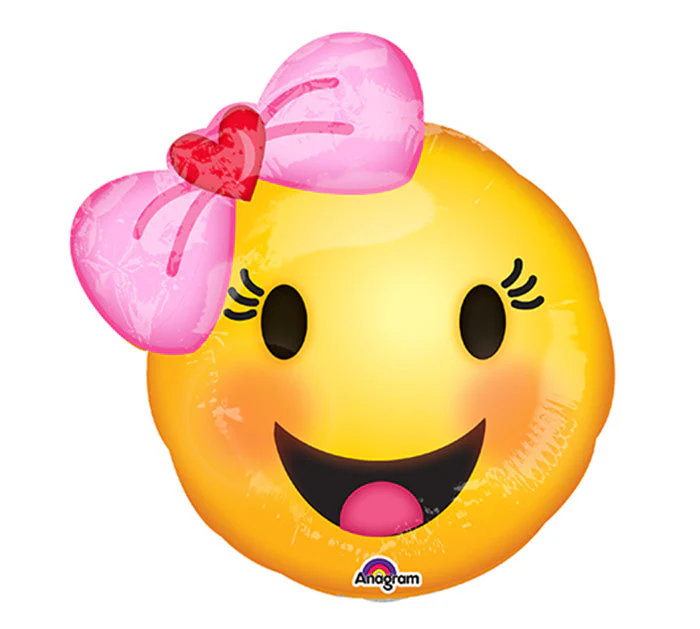 9" Airfill Only (Sticks Sold Separately) Happy Emoji wtih Bow Balloon