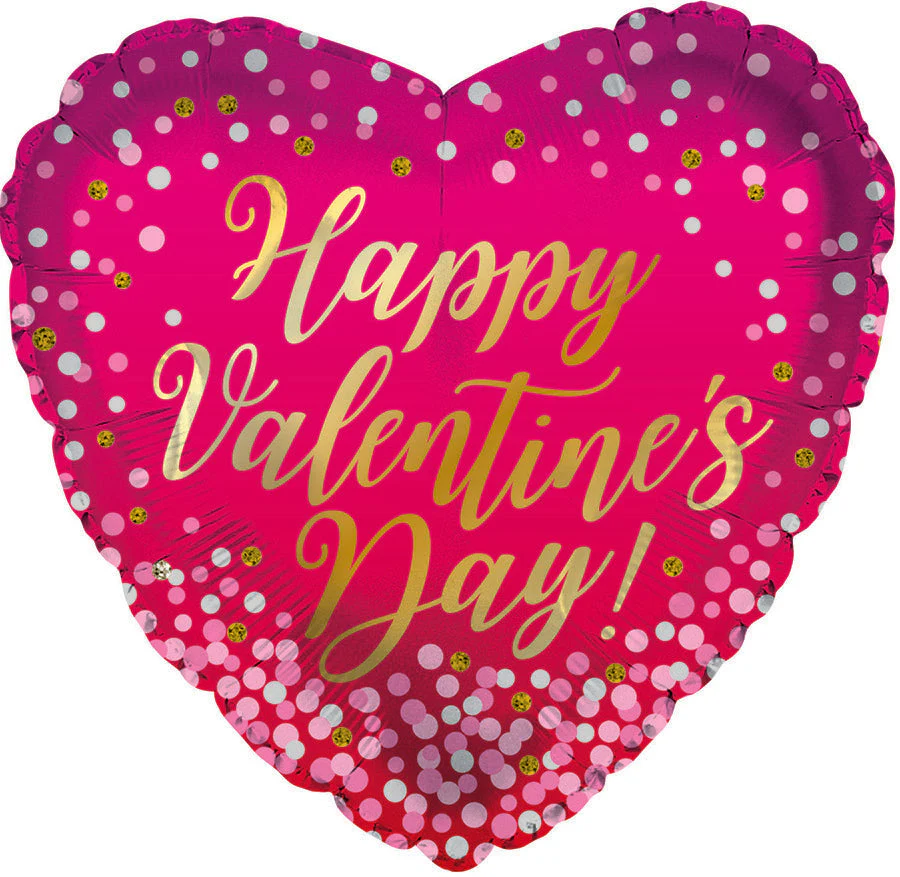 9" Airfill Only (Sticks Sold Separately) Happy Valentine's Day Glitter Dots Foil Balloon