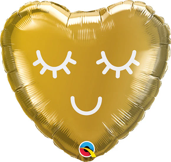 9" Airfill Only (Sticks Sold Separately) Heart Eyelashes Gold Foil Balloon