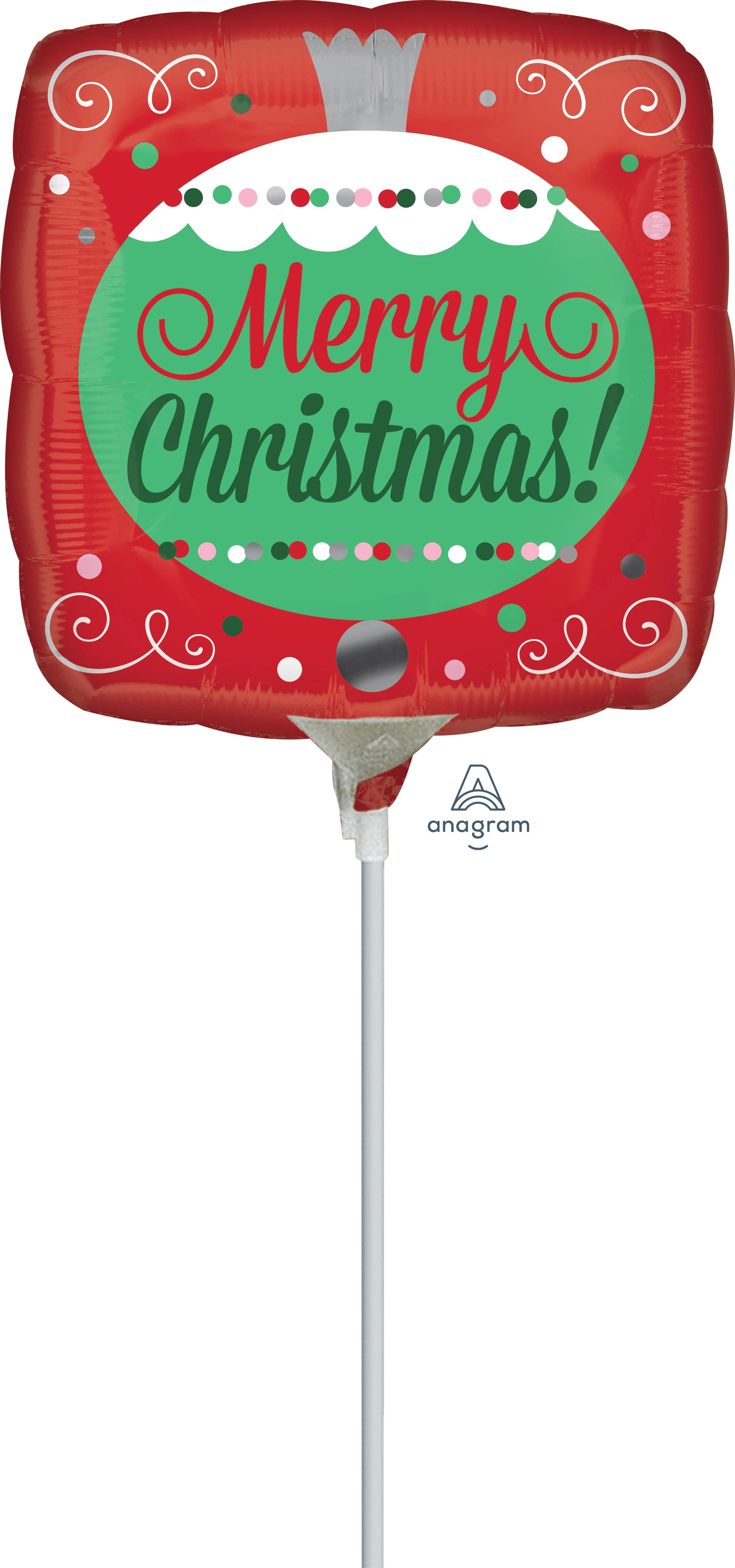 9" Airfill Only (Sticks Sold Separately) Merry Christmas Ornament Balloon