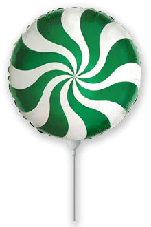 9" Airfill Only (Sticks Sold Separately) Round Candy Peppermint Swirl Green Foil Balloon