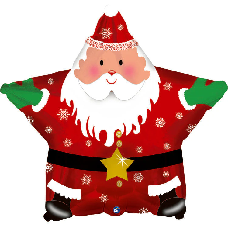 9" Airfill Only (Sticks Sold Separately) Smiling Santa Star Shape Balloon