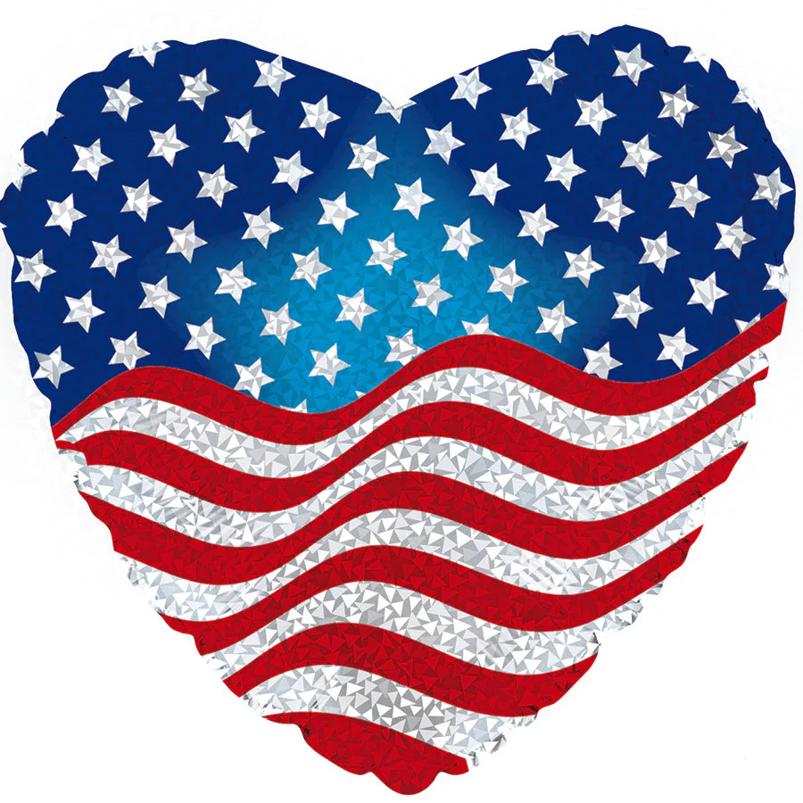 9" Airfill Only (Sticks Sold Separately) Patriotic USA Stars & Stripes Heart Foil Balloon