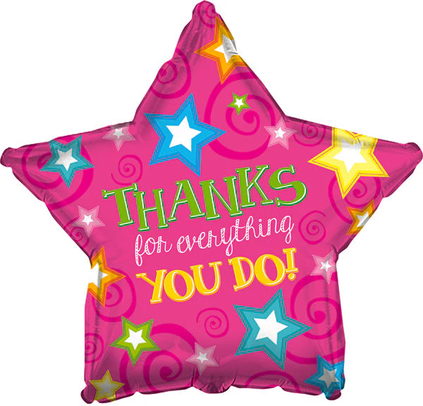 9" Airfill Only (Sticks Sold Separately) Thanks Pink Star Balloon