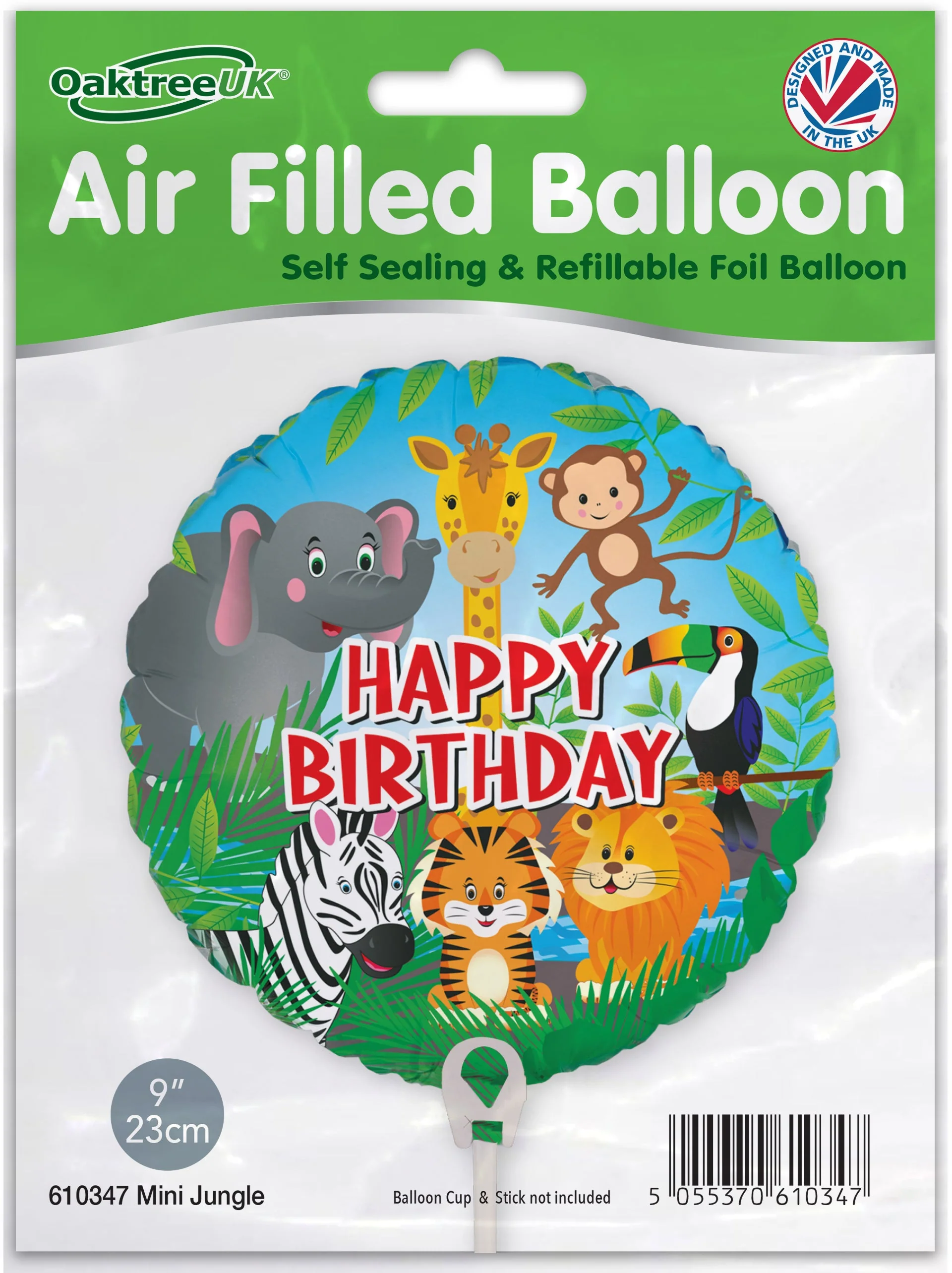 9" Airfill Only (Sticks Sold Separately) Mini Oaktree Brand Mini Shape Happy Birthday Jungle Metallic Packaged - Image 2