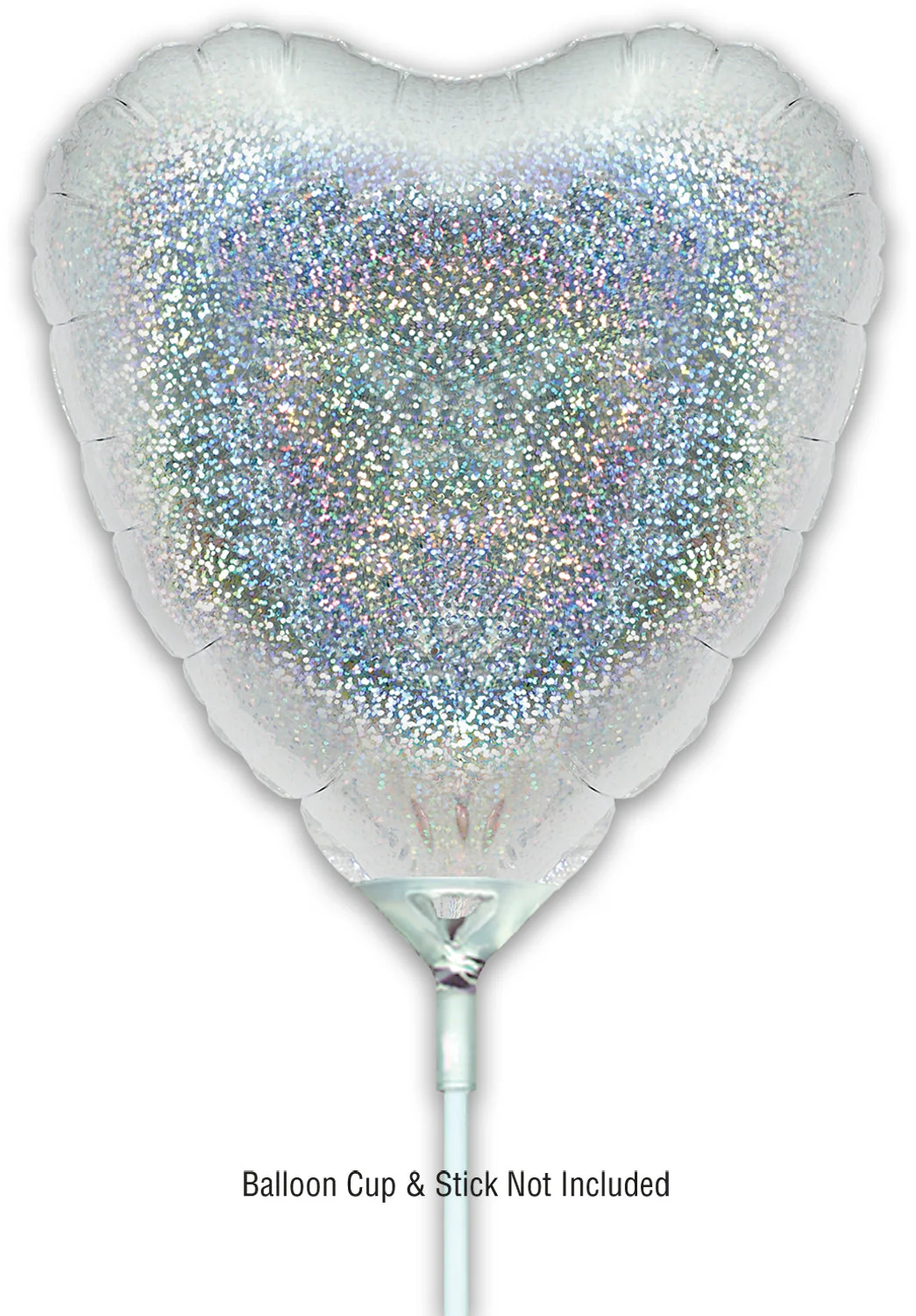 9" Airfill Only (With Self Sealing Valve) Holographic Silver Heart (5 Per Pack) Oaktree Brand Foil Balloon