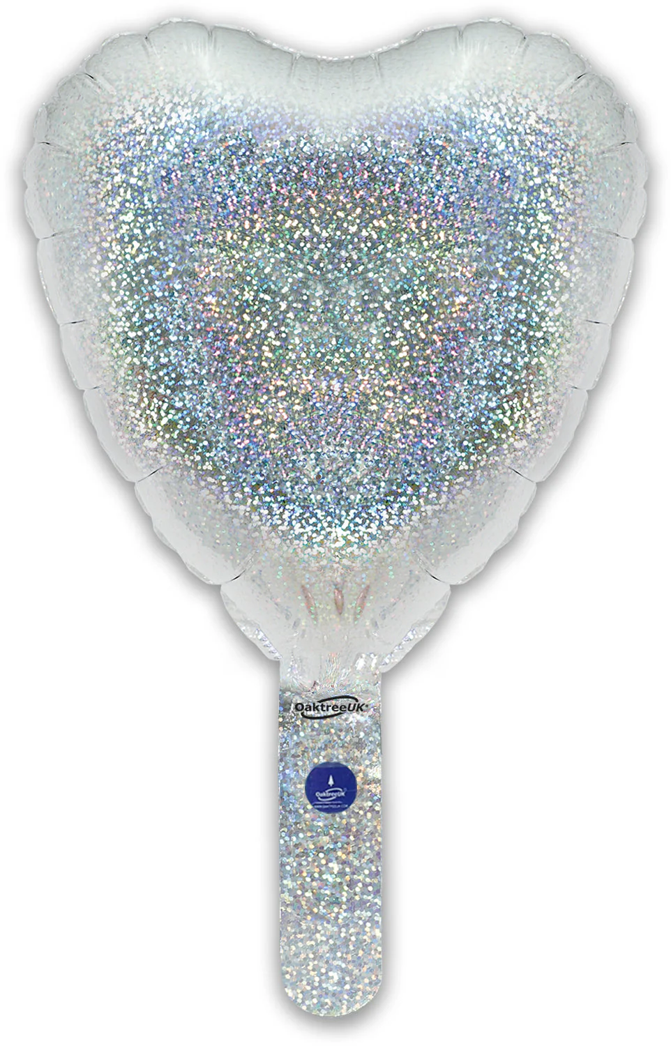 9" Airfill Only (With Self Sealing Valve) Holographic Silver Heart (5 Per Pack) Oaktree Brand Foil Balloon - Image 3