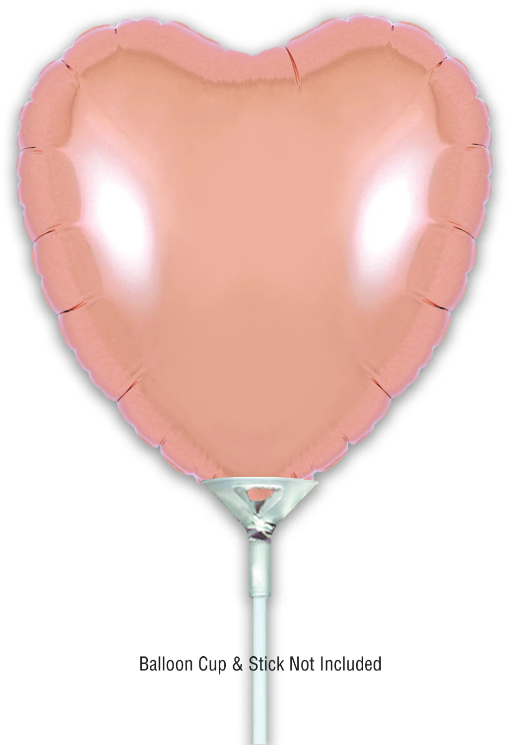 9" Airfill Only (With Self Sealing Valve) Rose Gold Heart (5 Per Pack) Oaktree Brand Foil Balloon