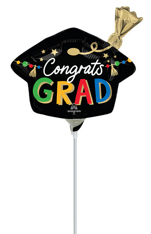 9" Airfill Only (Sticks Sold Separately) Grad Party Hat Mini Shape Foil Balloon