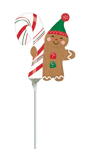 Airfill Only (Sticks Sold Separately) Mini Shape Merry Christmints Gingerbread Man Foil Balloon