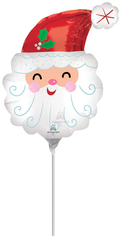 Airfill Only (Sticks Sold Separately) Mini Shape Smiley Satin Santa Head Foil Balloon