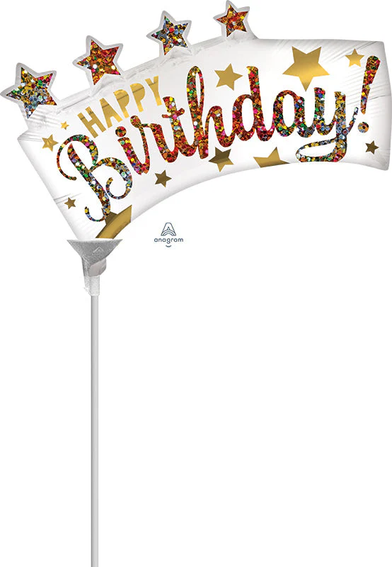 Airfill Only (Sticks Sold Separately) Satin Happy Birthday Banner Foil Balloon