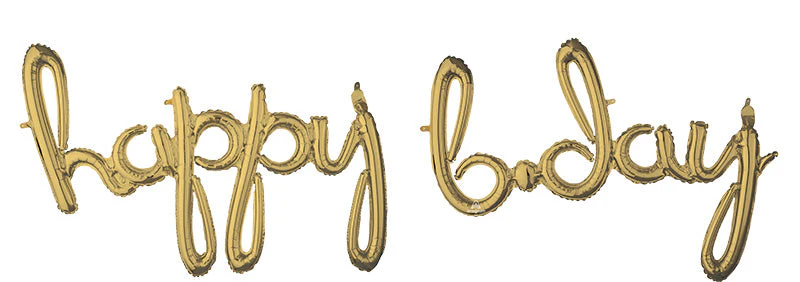 76" Wide Airfill Only Script Phrase " Happy Bday" White Gold Foil Balloon