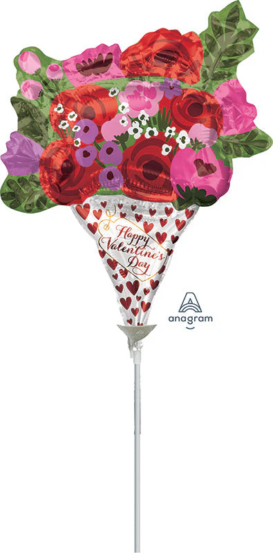 Airfill Only (Sticks Sold Separately) Valentine's Day Rose Bouquet Foil Balloon