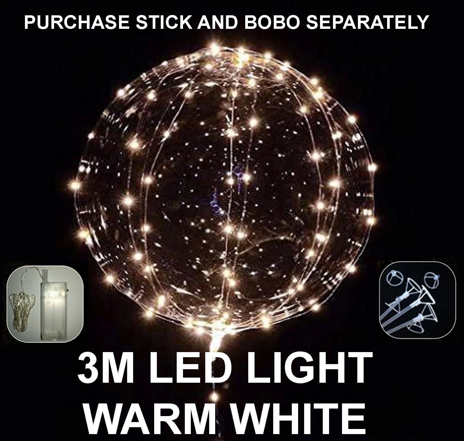 Balloon Led Warm White 3 meters Light (Batteries Not Included) 5 Pcs/Bag.