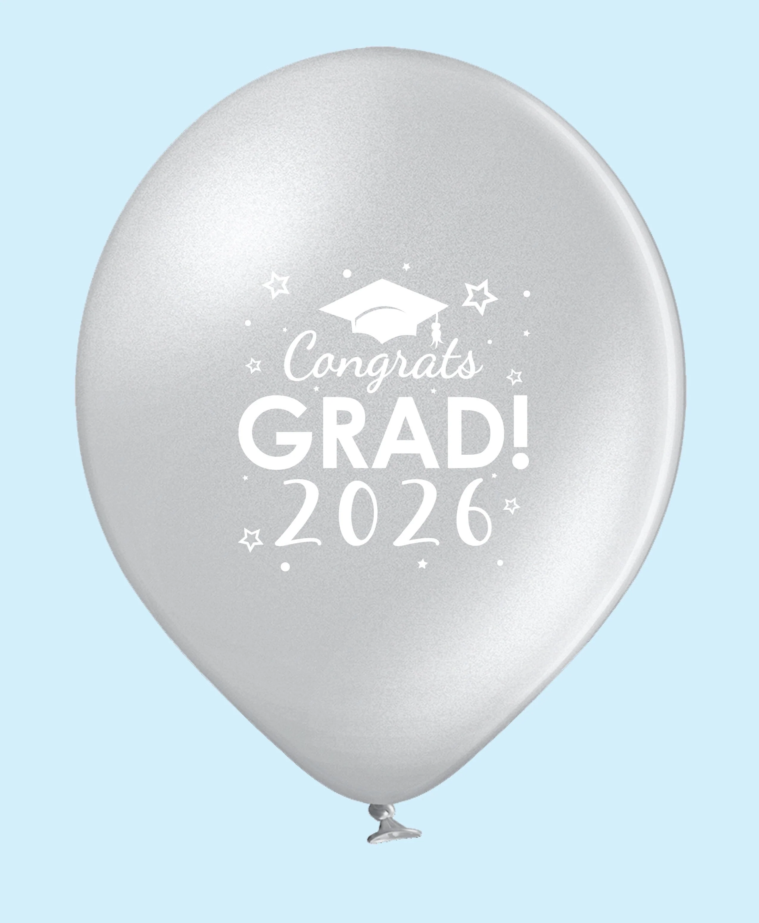 11" Congrats Grad 2026 Printed Latex Balloons 25 Count Silver