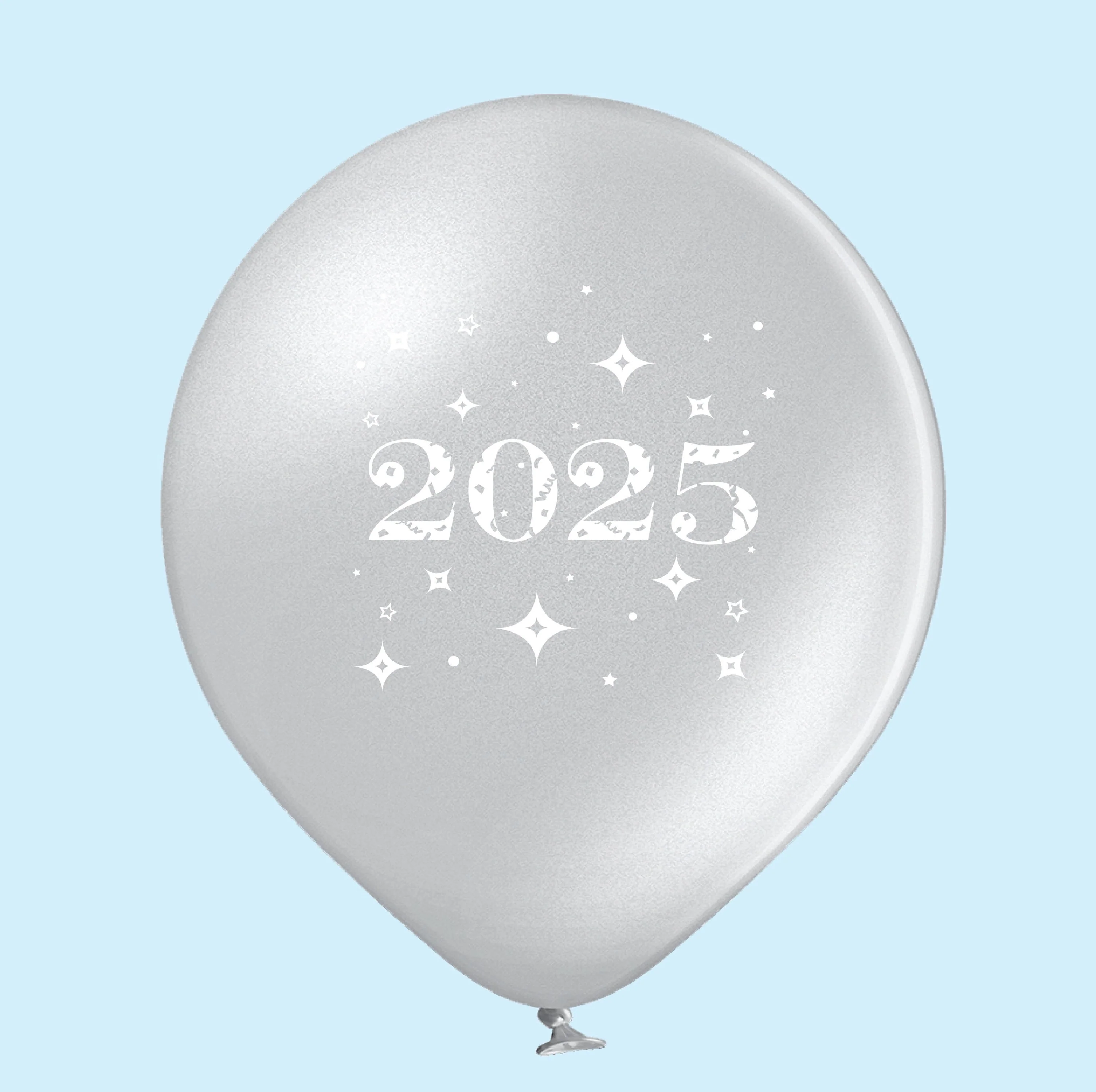 11" Year 2025 Stars Latex Balloons Silver (25 Per Bag)