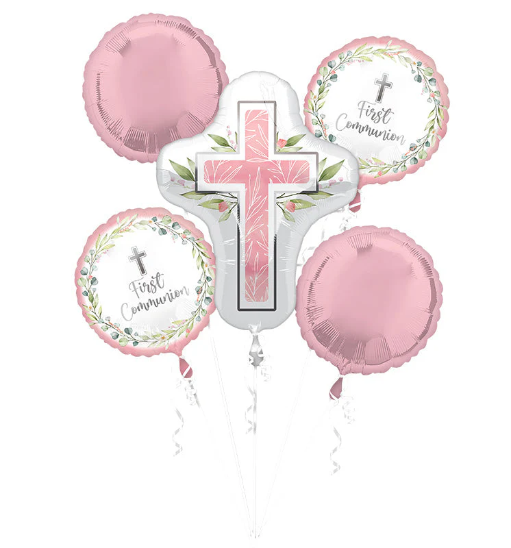 Bouquet My First Communion Pink Foil Balloon