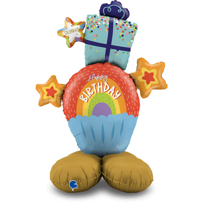 47" The Standups Happy Birthday Rainbow Cupcake Foil Balloon