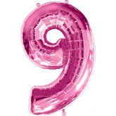 34" Large Shaped Number 9 Pink Mylar Balloon
