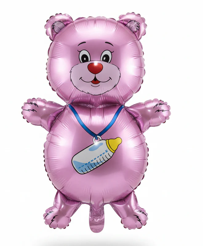 Mini Airfill Only (Sticks Sold Separately) Bottle Bear Pink Foil Balloon (Balloon is Pink, not Fuchsia)